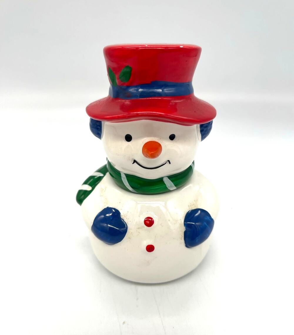 Vintage 1989 Snowman Ceramic Stackable Salt & Pepper Shakers